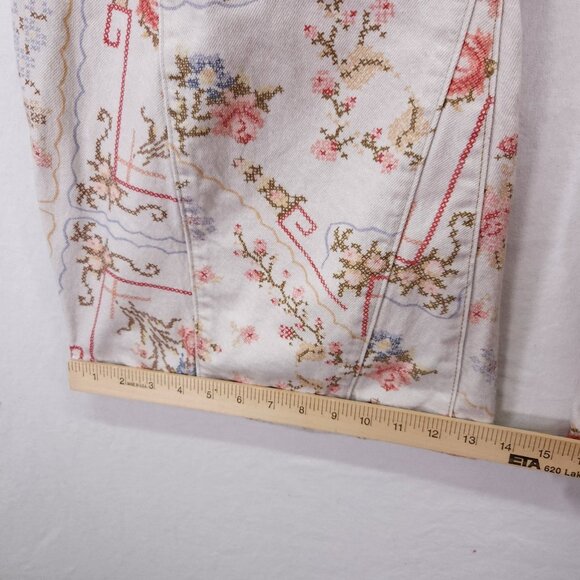 Free People Eden Printed High Slouchy Flare Jean Size 28 Floral Boho Button Fly - Picture 8 of 16